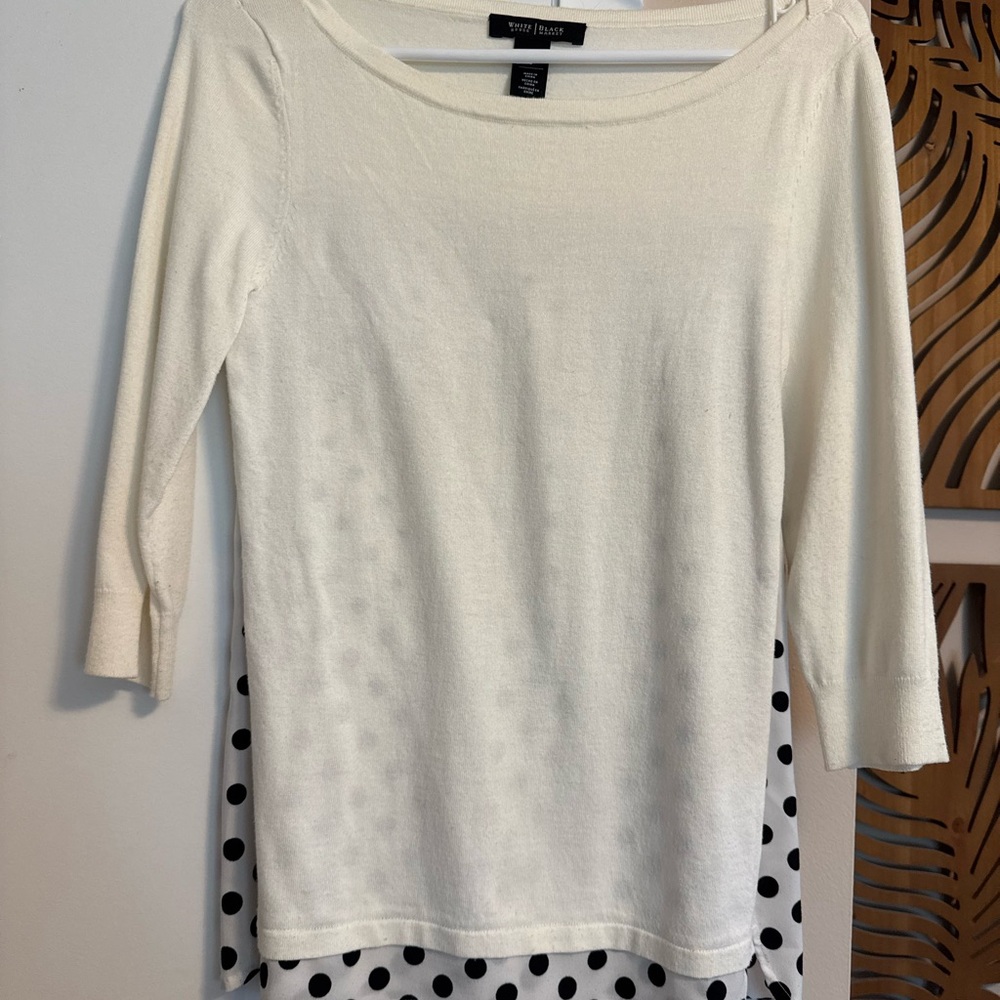 White House Black Market Polka Dot Mixed Media Sweater Size XS Great Condition
